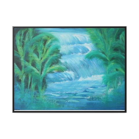 Landscape trees and waterfall - Canvas Wraps - Waterfall Blues Print from Painting